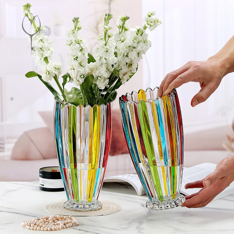 Large Colorful Glass Vase 10.6 in Tall Vase - size: Large