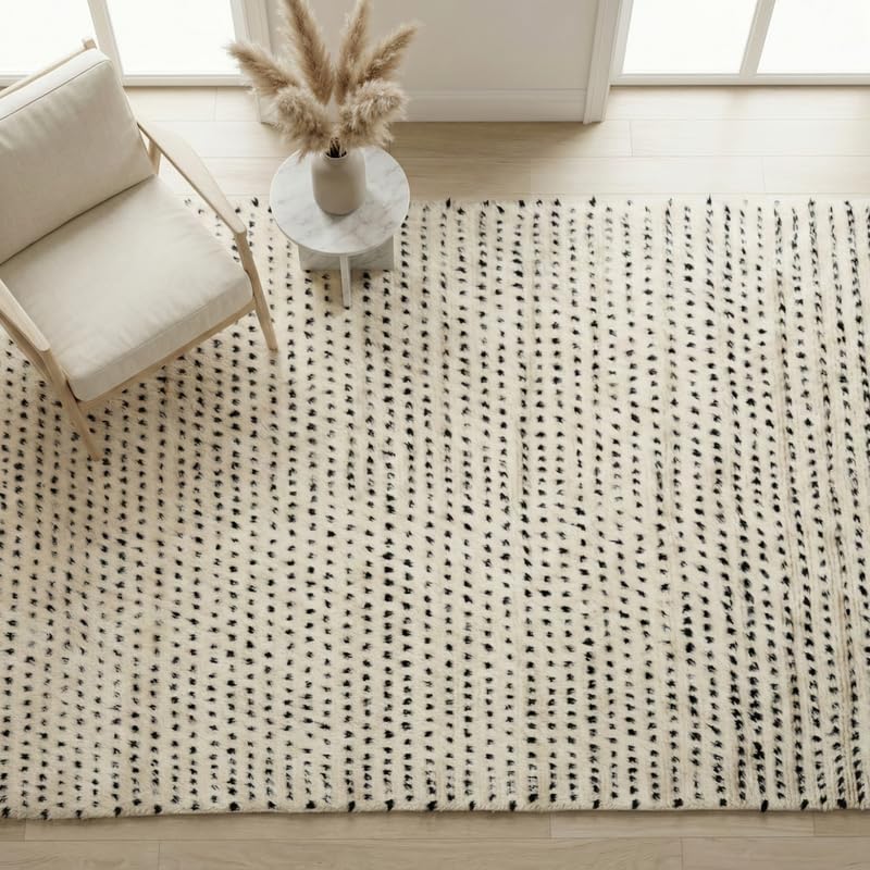 Art Object Handknotted Wool Area Rug Multi Sizes Ivory Polka Dot Pattern Hand Woven Carpet for Living Room Bedroom - Soft Pile Pet Friendly Home Decor Made in India - size: 12' x 9' (Rectangular)