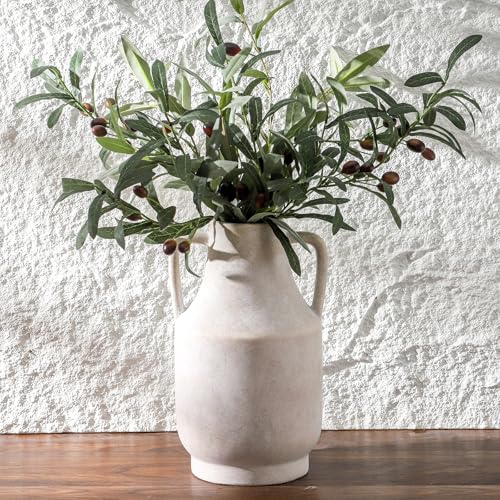 Mitt&Ditt Ceramic Flower Vase with Handles, 11 inch Tall Off-White Vase, Large Decorative Terracotta Vases, Farmhouse Rustic Pottery Vases for Home Decor, Living Room, Table - color: A-11"h-antique