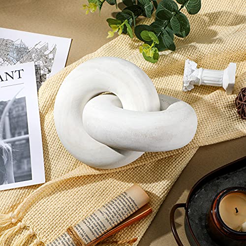Yalikop 2 Link Wood Chain Link Decor Coffee Table Wooden Knot Decor Hand Carved Modern Farmhouse Ornament Boho Rustic Natural Chain Items for Home Living Room Bedroom Shelf Decorations(White) - color: White