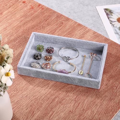 Mornajina 9" x 5.7" Velvet Jewelry Tray Jewelry Display Tray, Stackable Empty Plate Trays for Earrings Necklaces Bracelet Rings Display Showcase - Grey - color: Grey, size: Flat Tray 9"x5.7"