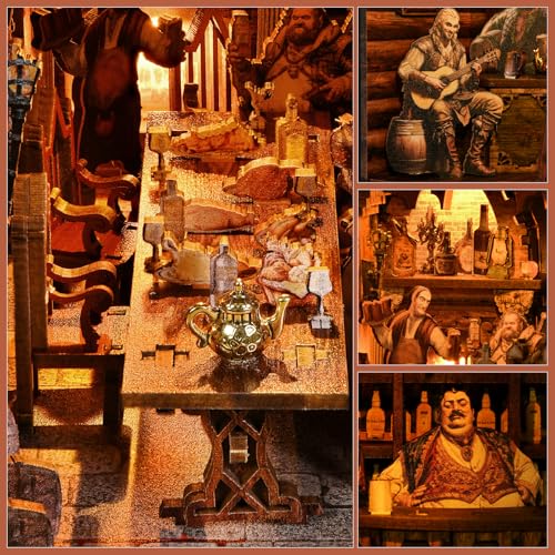 Book Nook Kit, Book Nook Kits for Adults DIY Booknook Model Build, DIY 3D Wooden Puzzle Bookend Booknook Bookshelf Insert Miniature Dollhouse Kit for Home Decoration - style: The Ancient Bar