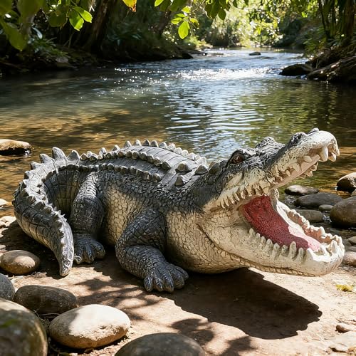 Teaeeno Garden Alligator Outdoor Decor,Crocodile Sculpture for Stuff Pond Decor,Florida Alligator Sculpture for Yard Art,Realistic Wild Animal,Reptile Figure,Florida Alligator,Perfect for Man - color: Black