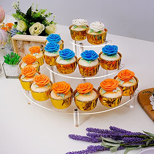 YestBuy Acrylic Risers Display Stand - 3 Tier Clear Step Display Riser- Half Moon Cupcake Dessert Stand for Display Or Collections (Acrylic Rods 1 Set) - color: Clear, size: 1 pack