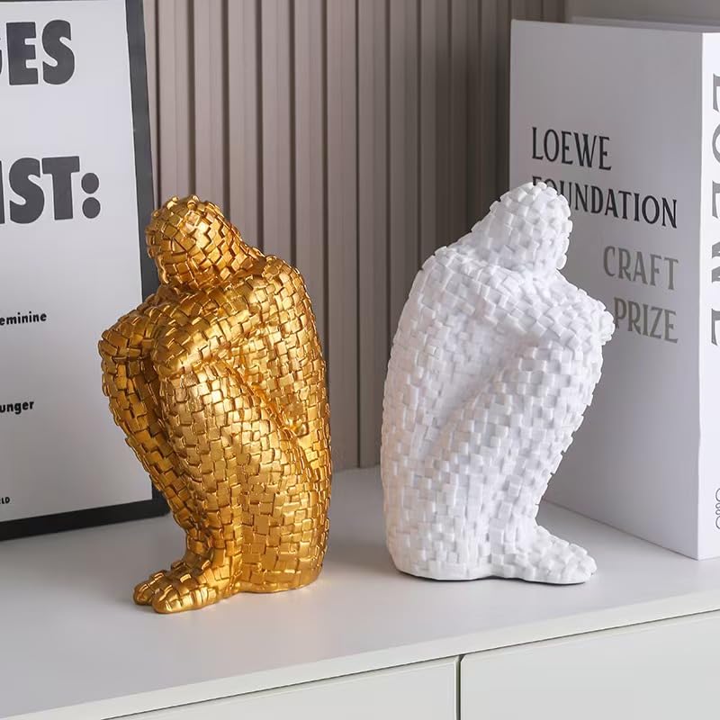Modern Abstract Geometric Human Figure Sculpture, Contemporary Art Home Decor，3 Colors to Choose from (White) - color: White