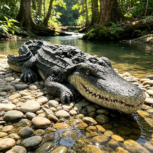 Teaeeno Garden Alligator Decor Outdoor,Crocodile Sculpture for Stuff Pond Decor,Florida Alligator Sculpture for Yard Art,Realistic Wild Animal,Reptile Figure,Florida Alligator,Perfect for Man(Black) - color: Gray