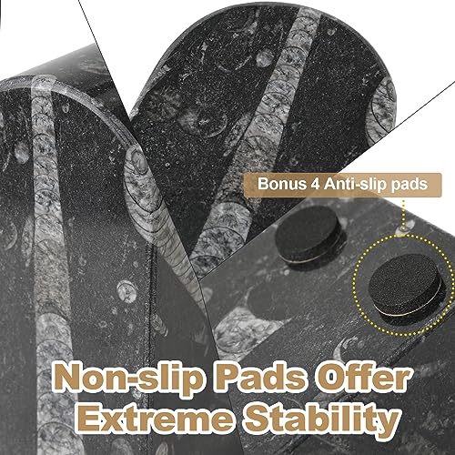 Koville Moroccan Natural Marble Bookends for Shelves, Decorative Book Ends, 7lbs Heavy-Duty Marble Book Holders, Bookshelf Apartment Decor for Normal Books/CD/Video Games(Black Fossil) - color: Black Marble-black Fossil, size: 7lb