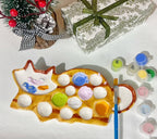Ceramic Palette - Cat Shaped Painting Tray with Mixing Zones & Individual Wells, Durable Ceramic Artist Palette for Watercolor, Gouache - Painting Gift