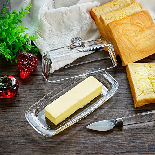 8'' Art Glass Butter Dish with Lid,Classic Covered 2-Piece Butter Container For Countertop,Multi-Purpose Preserving Serving Dessert Tray Bowl,Dishwasher Safe - size: 8 inches