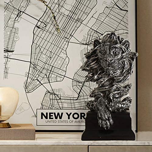 H&W Sandstone Lion Figurines - The King of Beasts - Statue Decoration for Home/Study/Living Room, Great Collectible Figurines, Best Gift for The Man, Silver Color (HH17-D3) - color: Silver