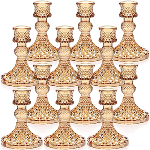 DARJEN Candlestick Holders Set, 12Pcs 4" H Taper Candle Holders Bulk, Glass Candle Holders for Wedding, Festival, Party & Windowsill Decor, Gold - color: Gold Dimond Pattern