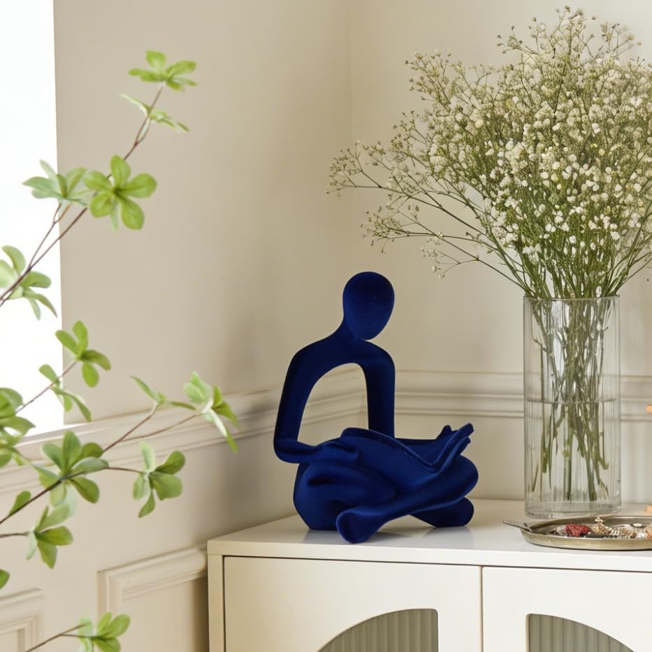 XINXUAN Resin Abstract Sculpture, Meditation and Reading Posture, Desk/Shelf Modern Home Decor Decoration, Art Statue (Think - Gold Foil Color) (Blue) - color: Blue