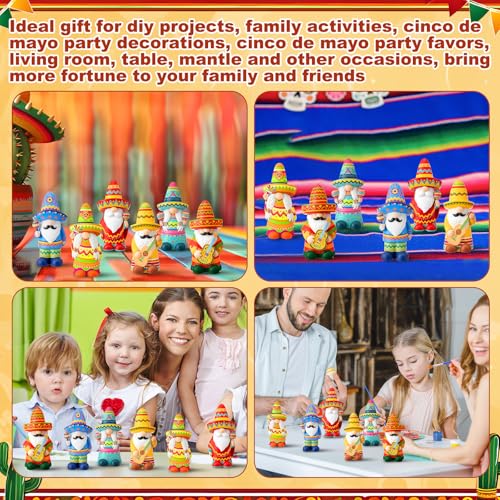 Arrowbash 6 Pcs Mexican Ceramics to Paint Ready to Paint Your Own Gnome Statues 5.12 Inch Mexico Theme Paintable Figurines DIY Unpainted Ceramics Plaster Crafts with Brush Palette - style: Mexican