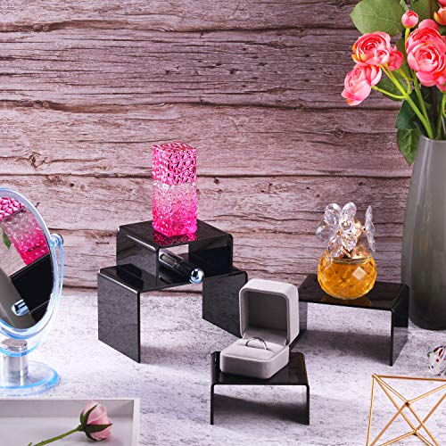Chuangdi 2 Sets Acrylic Display Risers, Product Stand, Jewelry Display Riser Shelf Showcase Fixtures for Dessert Cupcake Candy Figure Treat Action Showcase(Black,Small Set) - color: Black, size: Small Set