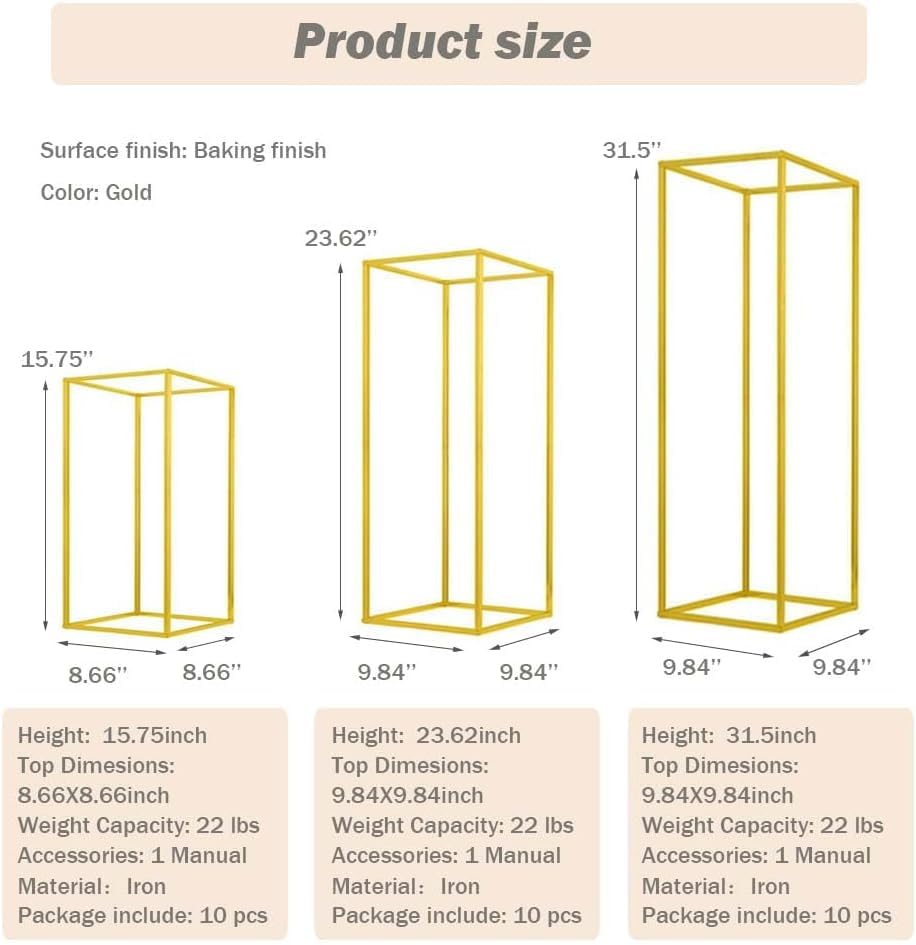 15.75inch 2 pcs Column Vases Gold Centerpieces for Table Metal Flower Stand Gold Wedding Centerpieces for Tables Party Floral Stands for Flowers - size: 15.75 Inches - 2 pcs