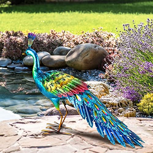 chisheen Metal Peacock Statue Garden Decor Yard Art Sculpture Outdoor Decoration for Lawn,Patio,Backyard,Housewarming Birthday Gifts for Women,Mom,Grandma