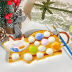 Ceramic Palette - Cat Shaped Painting Tray with Mixing Zones & Individual Wells, Durable Ceramic Artist Palette for Watercolor, Gouache - Painting Gift
