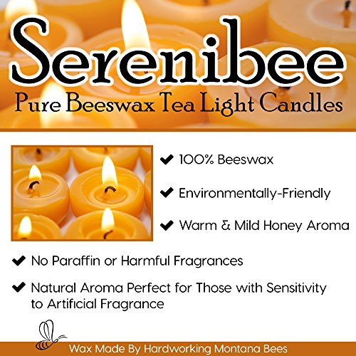 Serenibee Tea Light Candles - 100% Pure Beeswax Candles with one Custom Reusable Sturdy Steel Candle Holder and Reusable Cotton Bag Eco Friendly Gift Set(12 & 24)