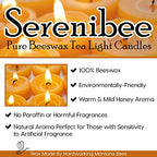 Serenibee Tea Light Candles - 100% Pure Beeswax Candles with one Custom Reusable Sturdy Steel Candle Holder and Reusable Cotton Bag Eco Friendly Gift Set(12 & 24)
