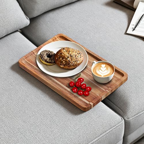 Acacia Wood Couch Tray, Folding sofa Table Insert for Middle Portable Couch Armrest Trays Perfect for Drinks, Snacks, Phone, Remote Control,14.96x10.23-inch (Rectangle) - color: Rectangle