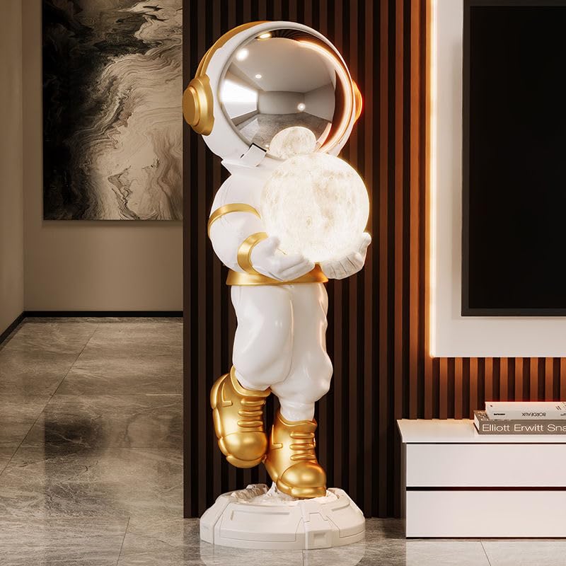 Astronaut Statue, Spaceman Sculpture, Home Decor Sculpture, Cool Metal mask Decoration, Large Spaceman Figurine Decoration - color: White and Gold