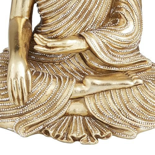 Deco 79 Polystone Buddha Decorative Sculpture Meditating Home Decor Statue with Engraved Carvings and Relief Detailing, Accent Figurine 6" x 4" x 8", Gold