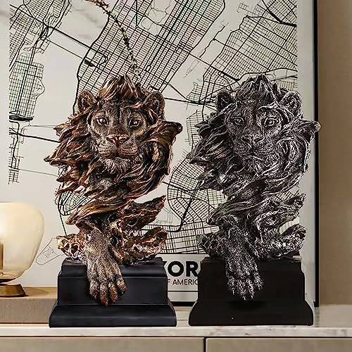 Lion Head Statue Decor Lion Sculpture for Home, Office, Bookshelf, Desk, Living Room, Barn - Decorative Art Figurine (2 Pieces) - style: Lion