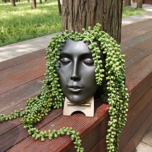 Face Vase,Ceramic Female Form Vase,Modern Sculpture Planter Pot,Human Face Dried Flower Shaped Vase,Wall Hanging Plant Pot for Home Decor Centerpieces, Office or Outdoor Hanging Decor - color: Black