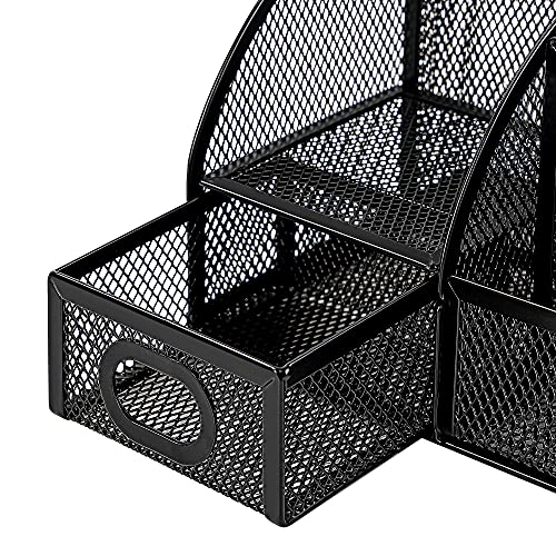 Amazon Basics Pen Holder and Desk Organizer, Office Supplies Storage Caddy, 9.1" x 5.9" x 5.5", Black - style: Pen Holder Organizer
