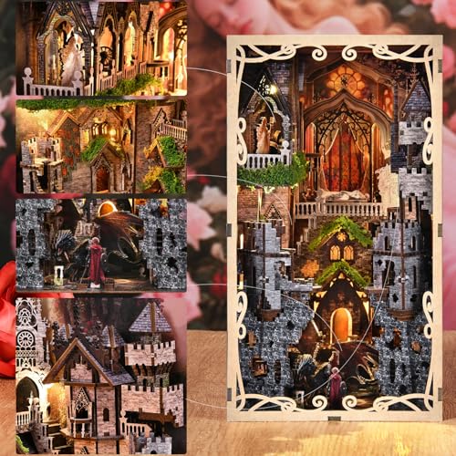MiniCity Book Nook Kit for Adults, DIY 3D Wooden Puzzle Booknook Bookshelf Insert Decor with LED Light and Dust Cover (Sleeping Beauty) - style: Sleeping Beauty