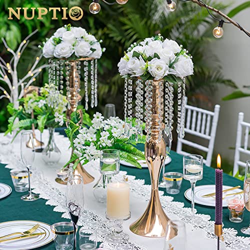 2 Pcs 21.3 inches Tall Crystal Flower Stand Wedding Road Lead Flowers Holders Centerpiece Metal Chandelier for Reception Tables Supplies - color: Gold, size: 2 x L