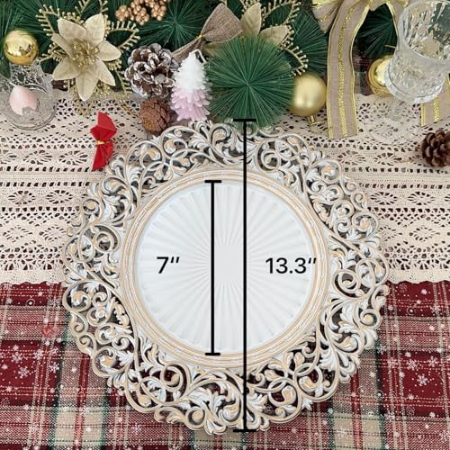 13inch Round Plastic Charger Plates,Set of 8,Charger Plates for Dinner,Wedding,Party,Event Decoration. (White gold edge) … - color: White gold edge