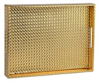 HofferRuffer Rectangle Serving Tray with Hole Handles for Coffee Table, Breakfast, Tea, Food, Butler - Countertop, Kitchen, Vanity Serve Tray, 16.2 x 12.2 x 2 inches, Faux Leather (Gold) - color: Gold, size: 16.2" x 12.2" x 2"