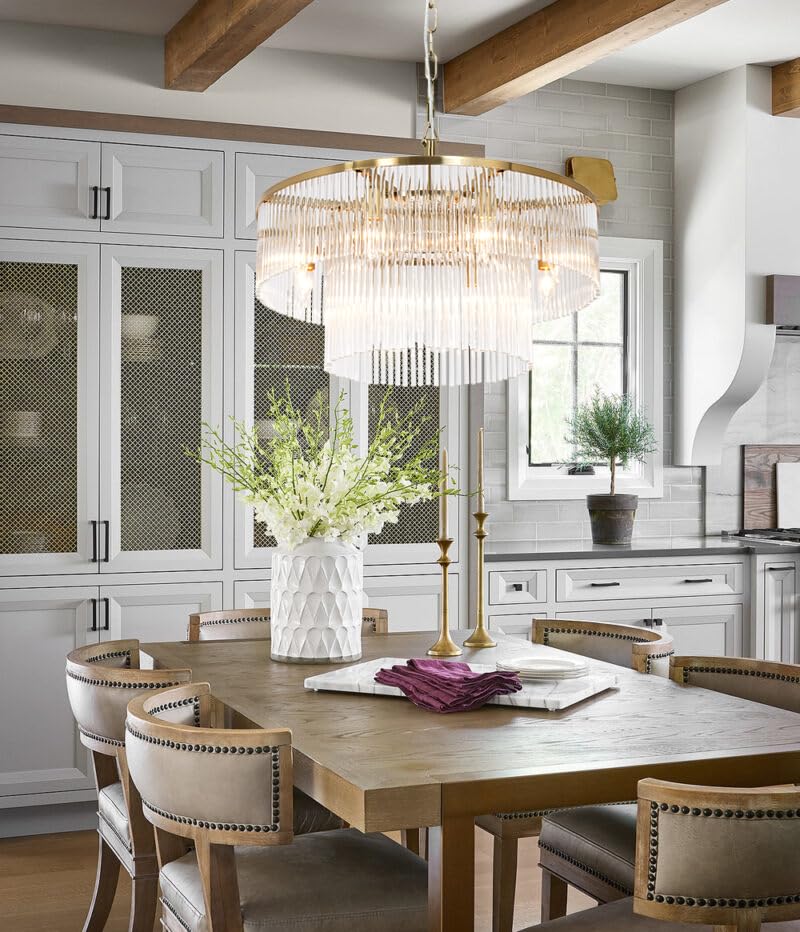Modern Chandeliers Brass Glass Chandelier Lighting 8 Lights Round Dining Chandelier Light Fixture Ceiling Entryway Bedroom Kitchen Foyer 23.6" - size: Small Brass (23.6" x 70")