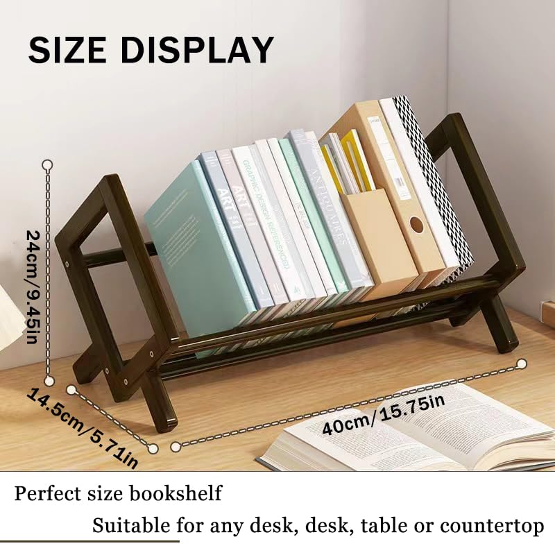Wood Tilting Bookcase in Living Room/Home/Office, Desktop Book Shelf Organizer Bookshelves Storage Rack for CDs/Magazine/Books Display (Coffee, 16"-L) - color: Coffee, size: 16"-L