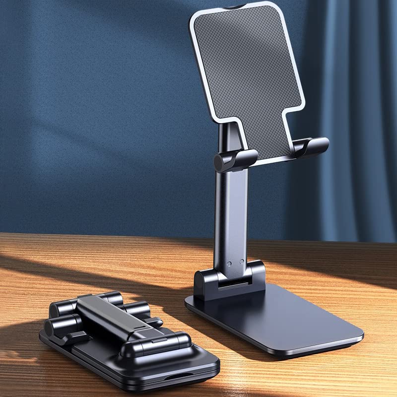 Meetuo 2 Pcs Cell Phone Stand, Adjustable Angle Height Phone Stand for Desk, Foldable Portable Phone Holder for iPhone 14/13/12/Smartphones - color: Pink+Black