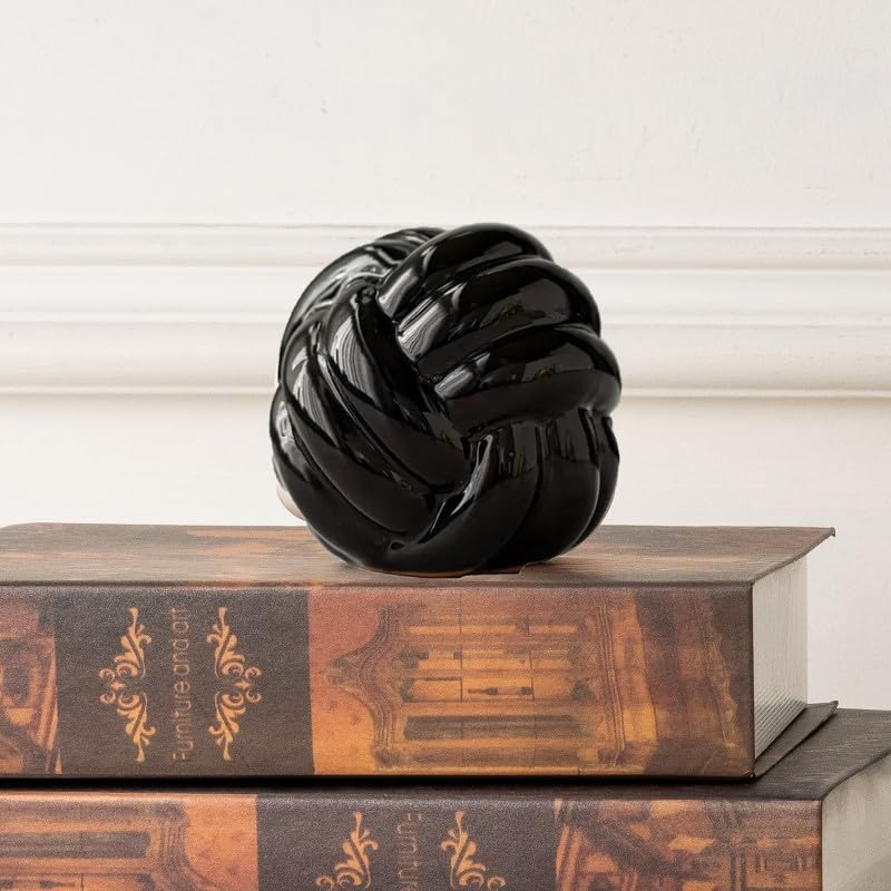 Ceramic Knot Decor, Small Chain Link Decor, Coffee Table Decor, Book Shelf Decor, Entry Table Decor, Aesthetic Minimalist Decorative Objects for Modern Home Living Room, Desk Decor for Office (Black) - color: Black