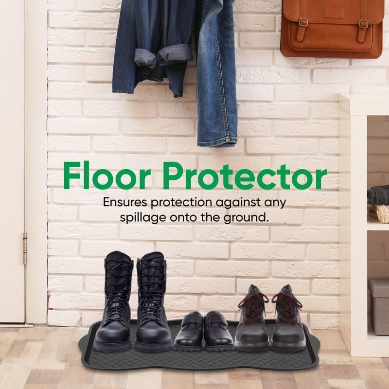Superio Shoe & Boot Tray for Entryway, All Season Indoor and Outdoor Waterproof Mat for Snow and Mud, Heavy Duty Black Shoe Tray, Multi-Purpose: Pet Food, Under Sink Mat, Garden, All-Weather Use