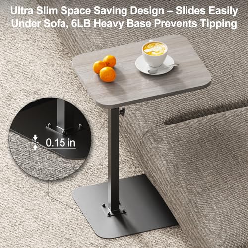 HzTinT Side Table Sofa Tray for Couch Heavy Metal Base Swivel/Adjustable Height, Sofa Bed Bathroom Study TV Tray C Shaped End Table Food Snack Trays for Eating - color: Light Gray, size: 11.8*15.7 in