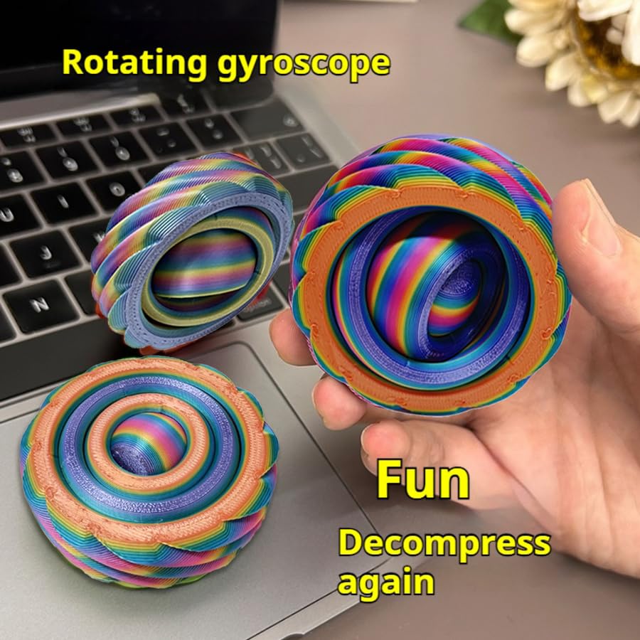 3D Rotating Gyroscope Sculpture - Sculpted Desktop Decor, Personalized Home Office Gifts for Men and Women (Fathers, Husbands, Boyfriends) - color: Multicolour
