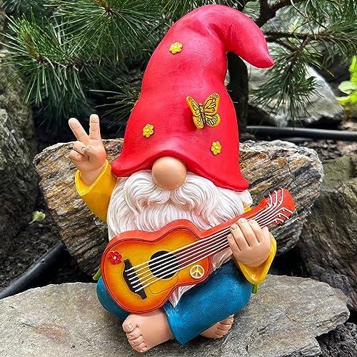 Mood Lab Garden Gnome - Funny Hippie Gnome Figurine - 9.25 Inch Tall Lawn Statue - for Outdoor or House Decor