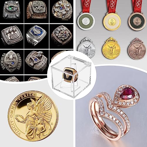 Championship Ring Display Case, Clear Acrylic Championship Ring Holder Box, Acrylic Display Easel Coin Stand Holder, Holder Box for Storage Championship Ring and.Coin (1, 2.36 Inch)