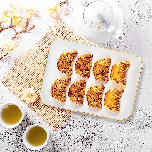 R-kay 3 Pack Plastic Serving Trays for Party - White and Gold Tray 8 by 11 in Heavy Duty Dessert Food Rectangular Premium Platters - color: White and Gold Rim