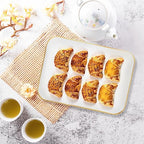 R-kay 3 Pack Plastic Serving Trays for Party - White and Gold Tray 8 by 11 in Heavy Duty Dessert Food Rectangular Premium Platters - color: White and Gold Rim