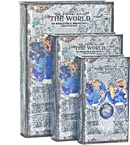 Bellaa 25952 Decorative Book Box Gift Set of 3 Vintage Hidden Invisible Secret Storage Heavy Bookends Bookshelves Support End Magnetic Cover Stash Designed Wood Flux Leather Silver Foil - style: Silver Foil