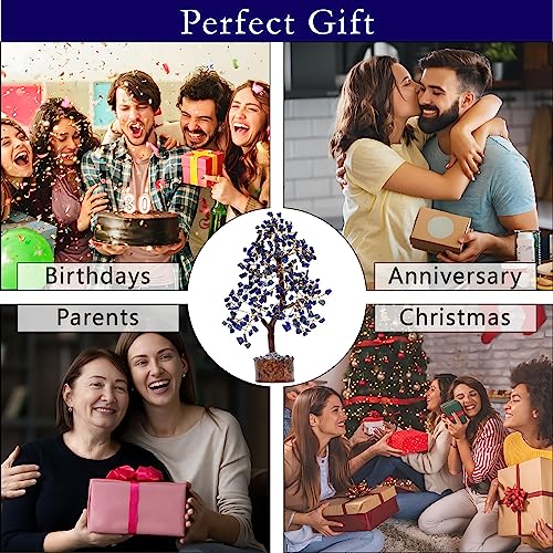 Lapis Lazuli Crystal Tree for Wisdom & Truth Décor for Home and Office | Handmade Bonsai for Communication & Clarity of Thought | Perfect Insight Gift for Loved Ones - color: Lapis Lazuli Golden Wire