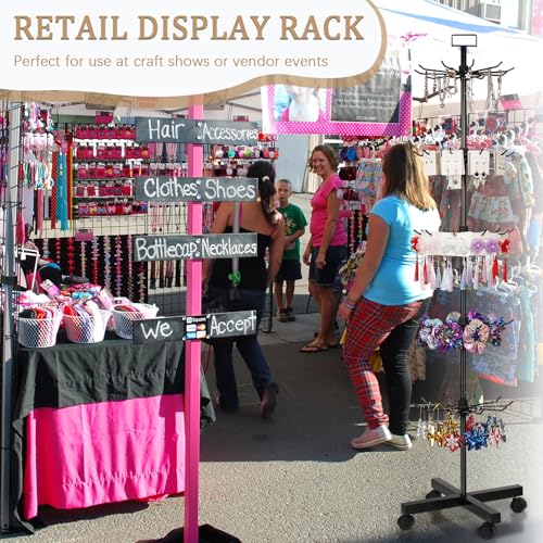 5-Tier Metal Spinning Display Stand Rack with Wheels, Black Iron, 50 Hooks, Lockable Wheels, Ideal for Jewelry, Accessories, Foods - color: Black