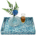 CLAYNIX Serving Tray 15.7" X11.8", Lacquer Mother of Pearl Inlay Mosaic Tray, Rectangle Wooden Marble Tray with Handles Trays for Tea, Breakfast in Bed, Table (Flower Style) - color: Flower Style