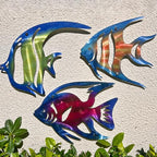 LiveInUrban Coastal Wall Art Angelfish Metal Wall Sculptures, Ocean Beach Themed Metal Hanging Home Decoration 3PCS 9.9"x7.8" - color: angelfish