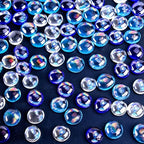 DomeStar 65PCS Iridescent Blue Flat Marbles, Decorative Glass Pebbles Beads Vase Fillers Decorative Fish Tank Aquarium Rocks for Centerpieces Table Decor